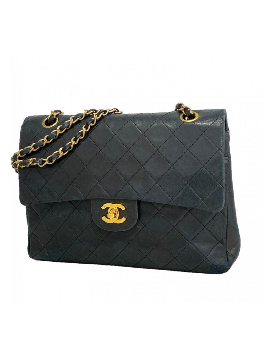Chanel Shoulder Bag Quilted Lambskin Black Gold
